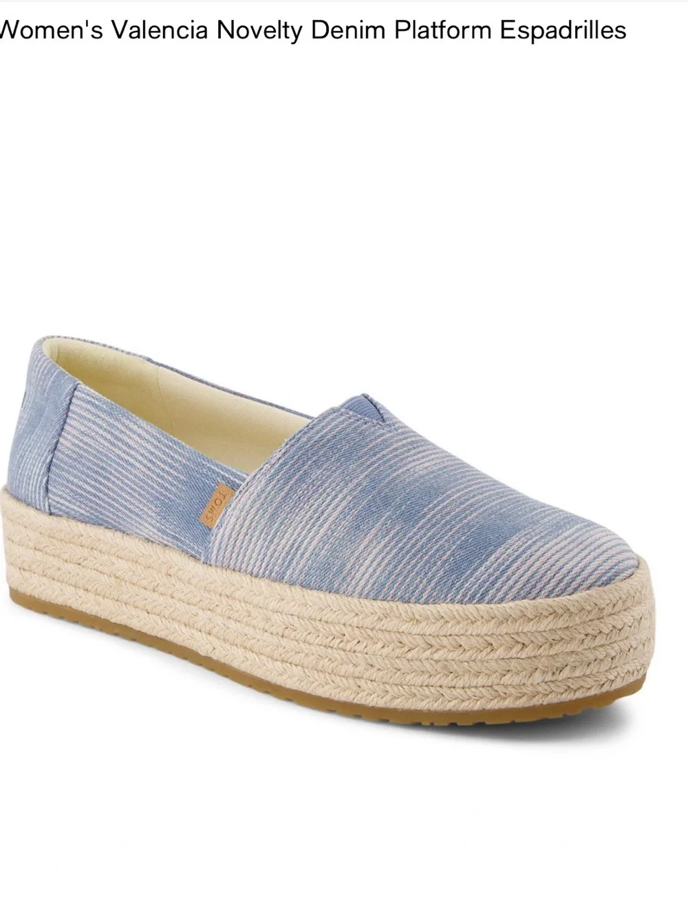 Toms Valencia Novelty Denim Platform Espadrilles 7 NWOT